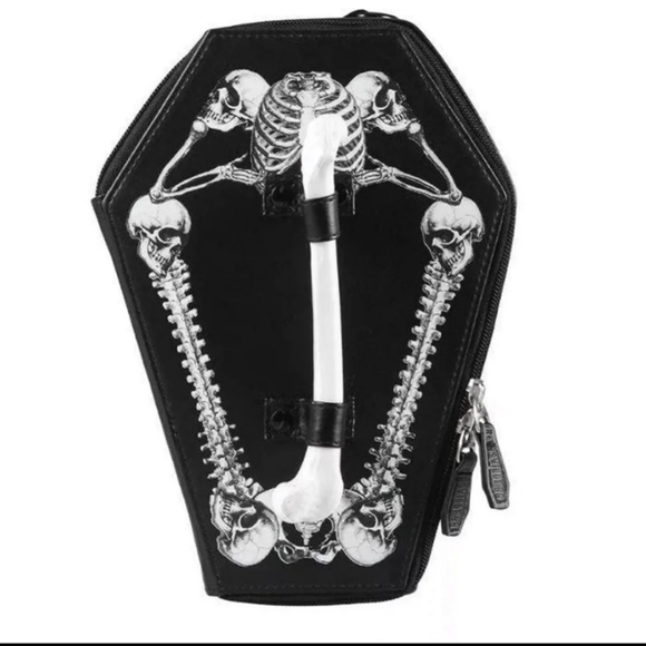 Coffin shapped crossbody purse bone skull skeleton - Picture 8 of 14